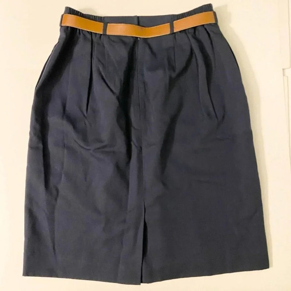 Vintage Liz Claiborne Girl Guide Blue Skirt  Brown Belt Petite 14 - Picture 7 of 10